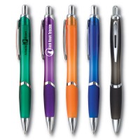 Custom promotional transparent barrel logo branded pens with soft grip